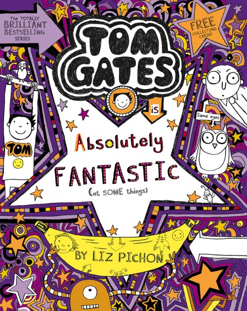Tom Gates series Book 5. 'Absolutely Fantastic' purple book cover with vivid illustrations